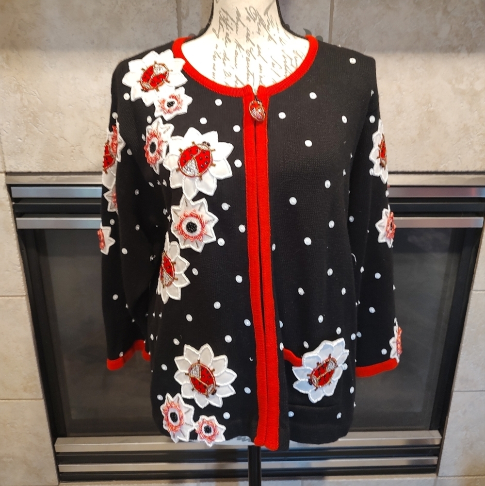 Philip & Jane Gordon Large Ladybug Zipper Up Sweater! Rare!